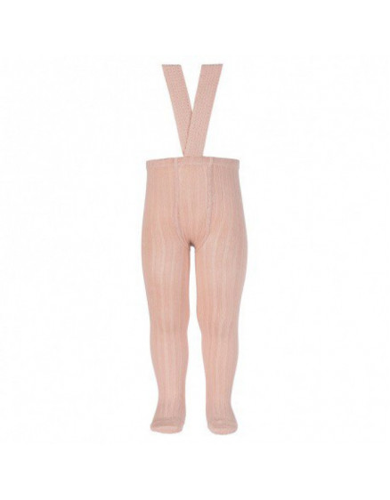 Rib tights with elastic suspenders Old Rose 544