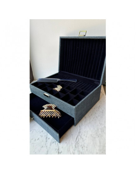 Jewelery Box Square Belgian Linen Blue 3