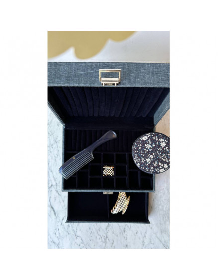 Jewelery Box Square Belgian Linen Blue 2