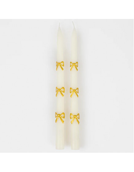 Gold Bow Tapper Candles