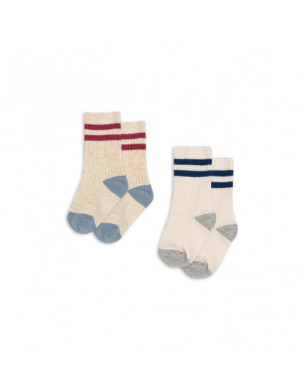 2 Pack Rib Frill Socks Off White/Multi