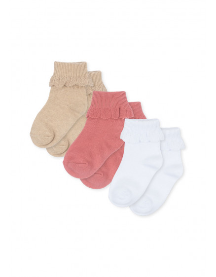 3 Pack Frill Socks Sand/White/Rasp