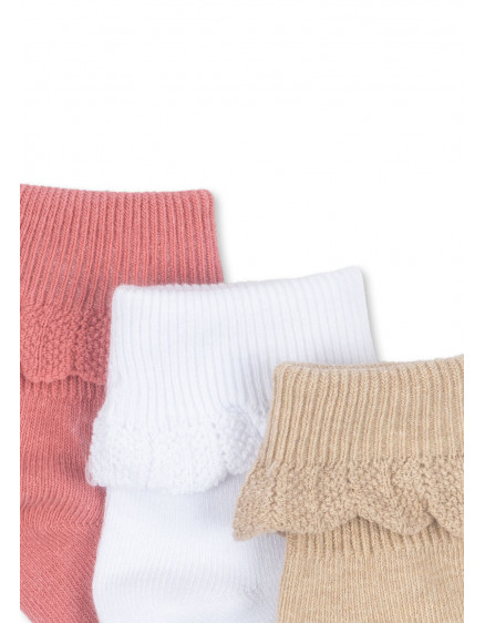 3 Pack Frill Socks Sand/White/Rasp 2