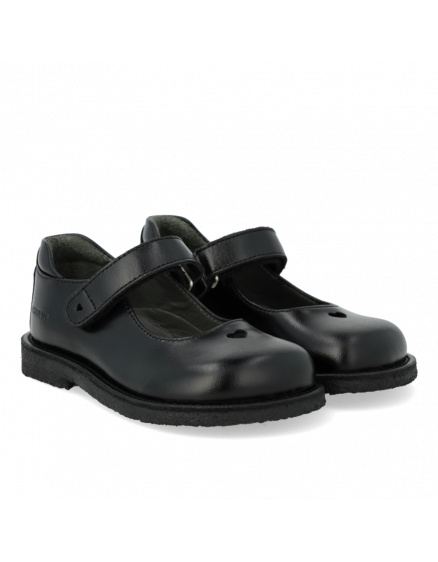Classic Mary Jane with heart and velcro closure Black Leather 7