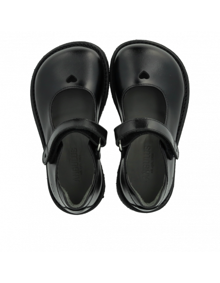 Classic Mary Jane with heart and velcro closure Black Leather