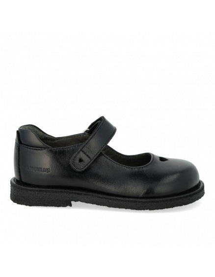 Classic Mary Jane with heart and velcro closure Black Leather 6