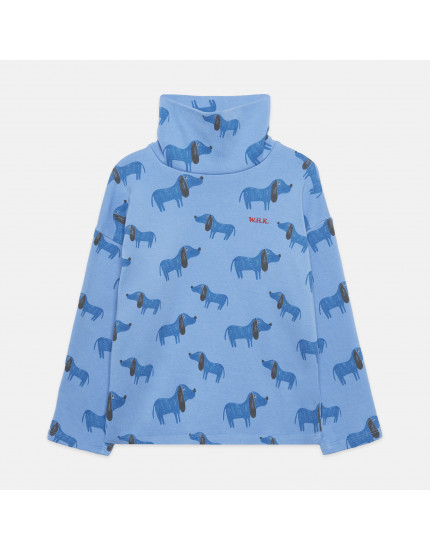 Blue Dog All Over Turtle Neck Soft Blue