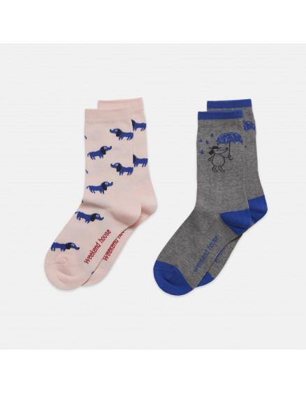 2 x Dogs Socks Pack Pink-Grey