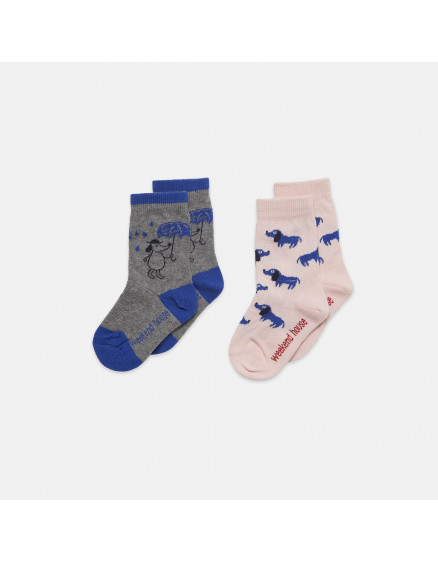 2 x Dogs Socks Pack Pink-Grey 2