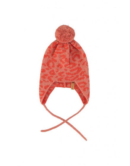 Knitted baby bonnet Pink w/ animal print
