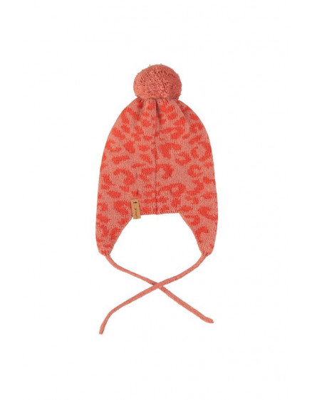 Knitted baby bonnet Pink w/ animal print 2