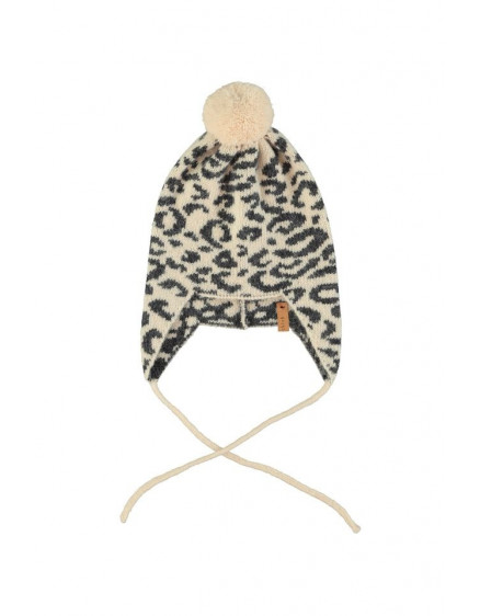 Knitted baby bonnet Black w/ animal print