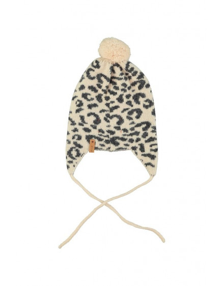 Knitted baby bonnet Black w/ animal print 2