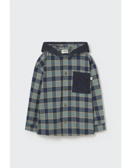 Check flannel hooded shirt Artic Blue Faro