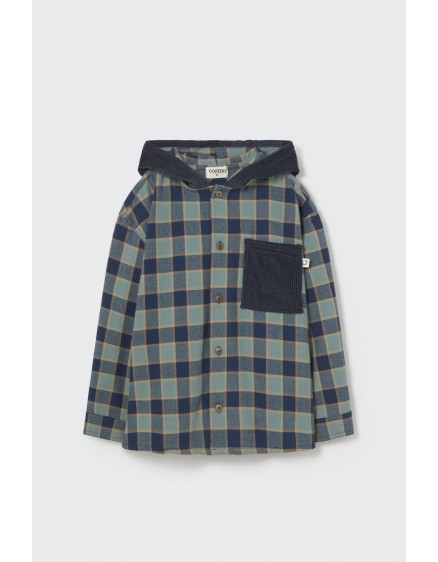 Check flannel hooded shirt Artic Blue Faro