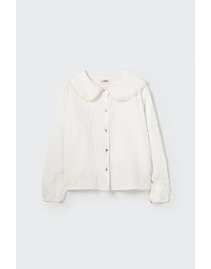 Soft textured cotton collar blouse White Praga