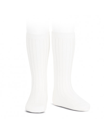 Basic rib knee high socks White 200