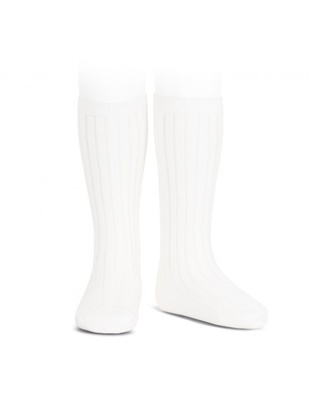 Basic rib knee high socks White 200