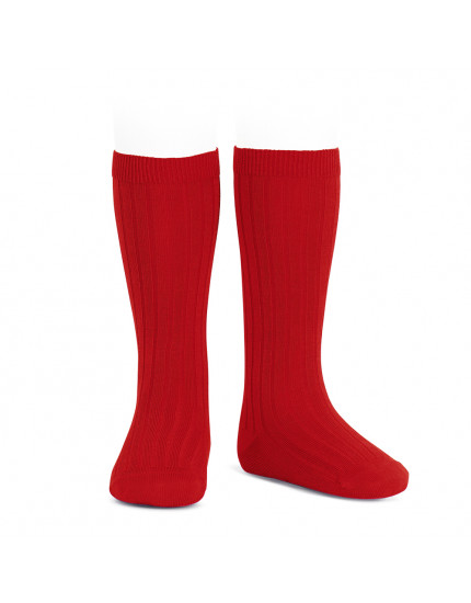 Basic rib knee high socks Cherry 554