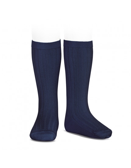 Basic rib knee high socks Navy Blue 480