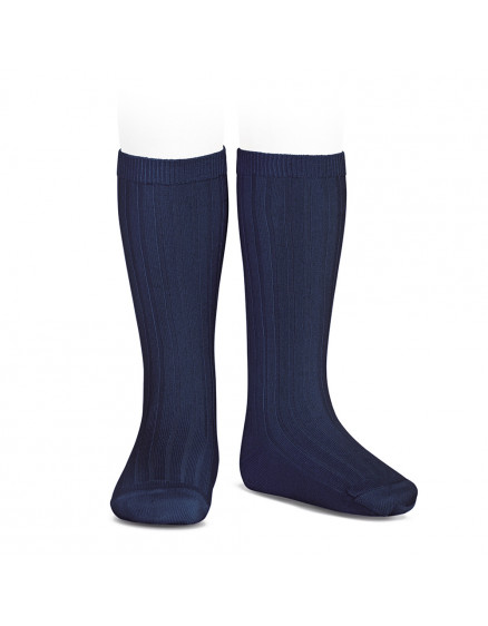 Basic rib knee high socks Navy Blue 480