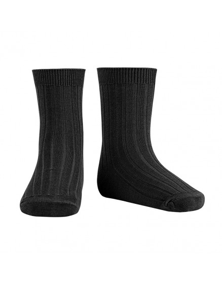 Bamboo rib short socks Black 900
