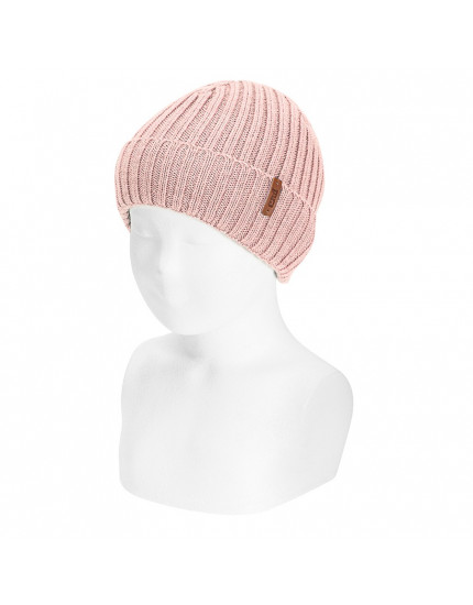 Merino Wool-blend Fold-over Ribbed Beanie Nude 914