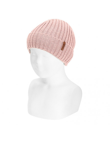 Merino Wool-blend Fold-over Ribbed Beanie Nude 914