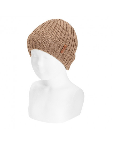 Merino Wool-blend Fold-over Ribbed Beanie Biscuit 983