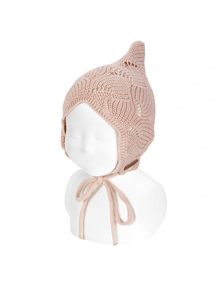 Merino wool-blend Elf openwork bonnet Nude 914