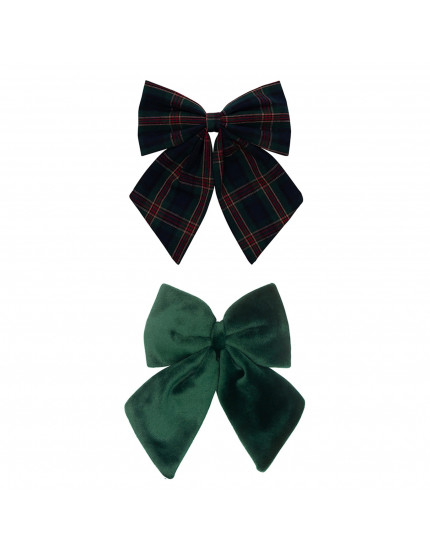 Tartan Agnes Bow Clips Green