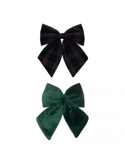 Tartan Agnes Bow Clips Green
