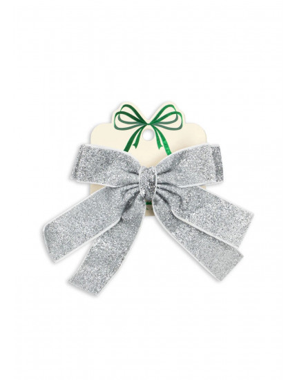 Glitter Bow Hair Barette Silver
