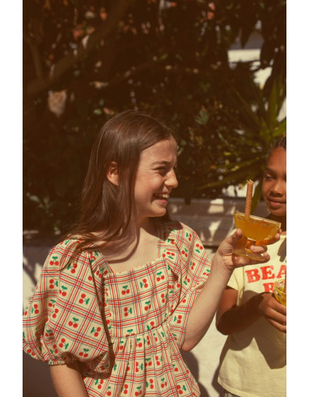 Blouse Baloon Sleeves Light Yellow Cherries 2