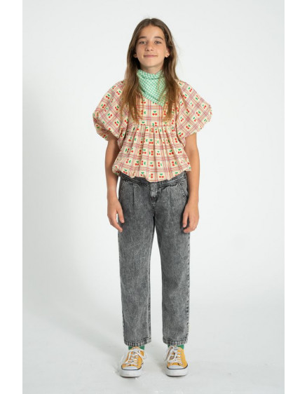 Blouse Baloon Sleeves Light Yellow Cherries 6