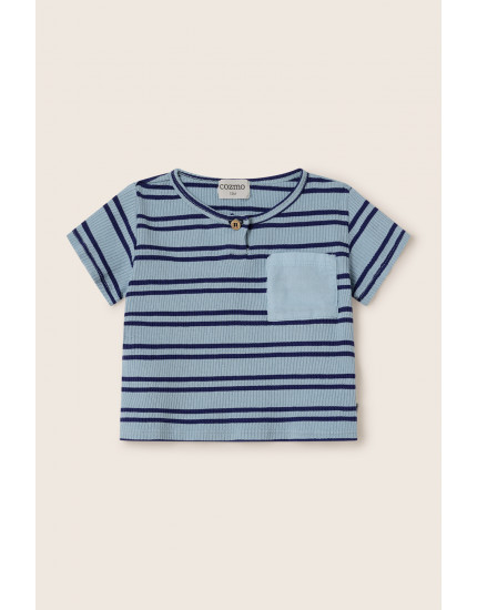 Double Stripes Rib Baby T-shirt Blue Lotus