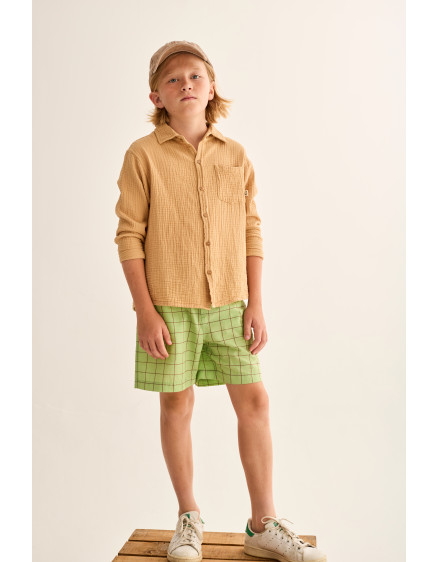 Slub Plaid Shorts Green Leon 4