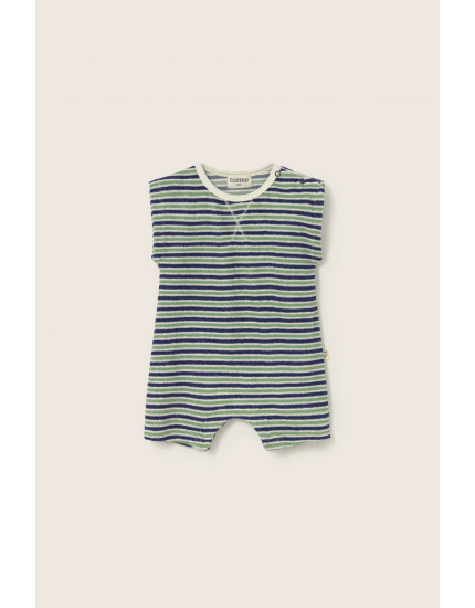 Striped Terry Baby Romper Blue Green