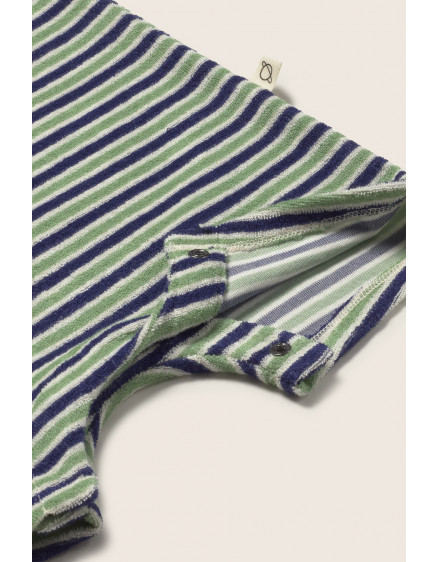 Striped Terry Baby Romper Blue Green 2