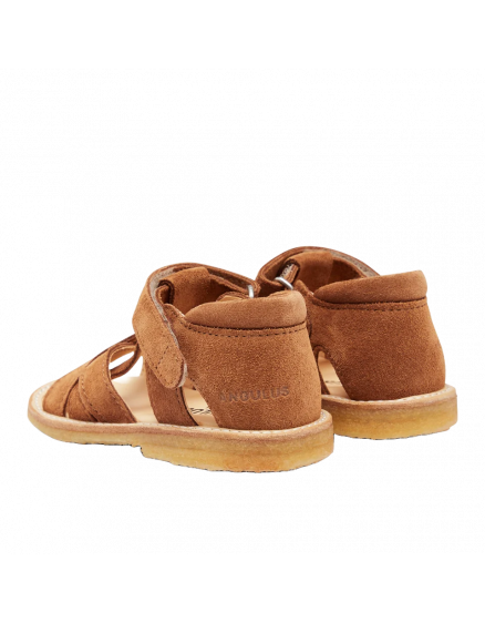 Cross Sandal with Open Toe and Velcro Closure Cognac 2