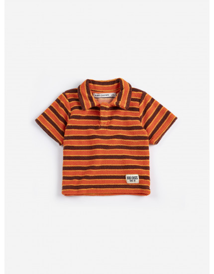 Striped Brick Terry Cloth Polo Orange