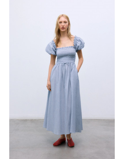 Cloe Woman Dress Summer Midnight Pinstripes