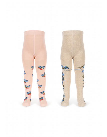 2 Pack Flower And Cherry Jacquard Tights