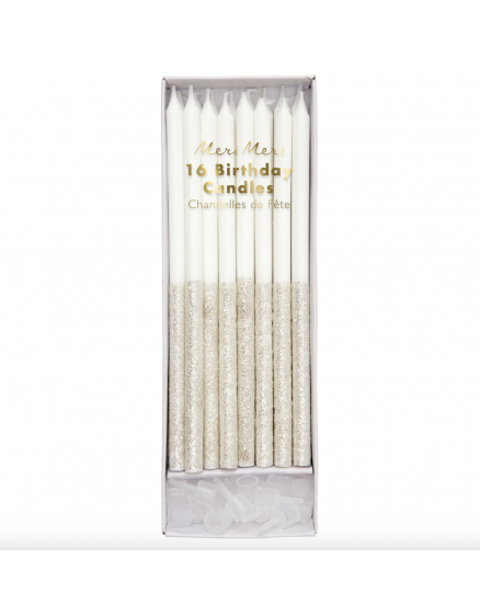 Glitter Dipped Candles Silver