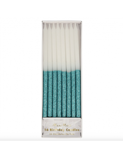 Glitter Dipped Candles Blue
